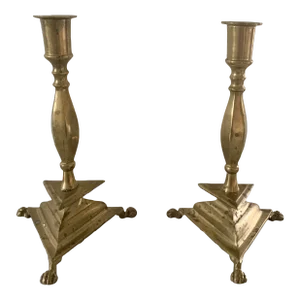 Neoclassical Brass Paw Foot Candlestick Holders, Pair