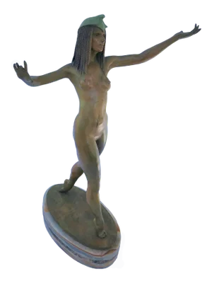 Deco Nude Bronze Original Signed Cleopatra Marble Base