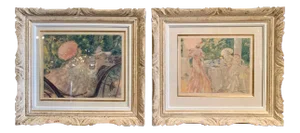 French Colored Lithographs in Carved Frames Signed Louis Icart, 1947 - a Pair