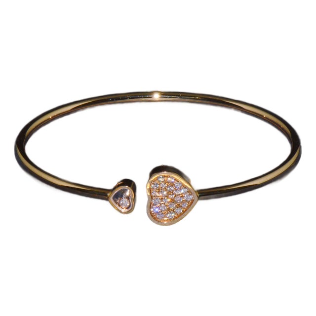 Late 20th Century Authentic Chopard Happy Hearts 0.45ct Diamond Open Bangle Bracelet in 18k Rose Gold For Sale