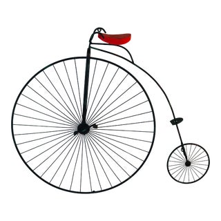 Curtis Jere’ Metal & Red Seat Penny Farthing Bicycle Wall Sculpture 1982 Signed For Sale