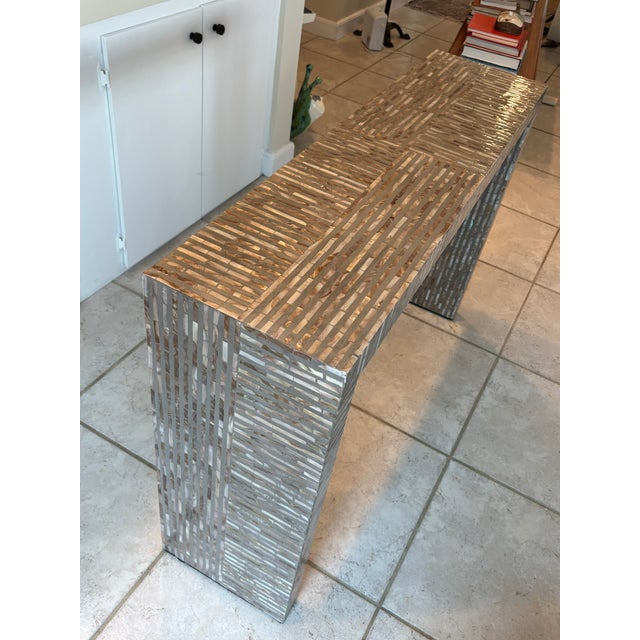 Contemporary Late 20th Century Handmade Mother of Pearl Waterfall Console Table in Modern Parsons Style For Sale - Image 3 of 10