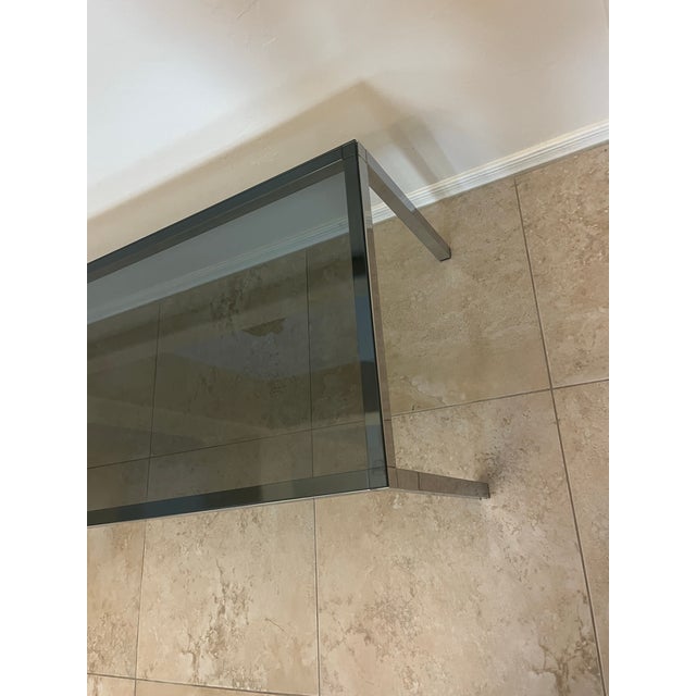 Chrome Mid Century Chrome and Smoke Glass Coffee Table in Style of Florence Knoll For Sale - Image 8 of 12