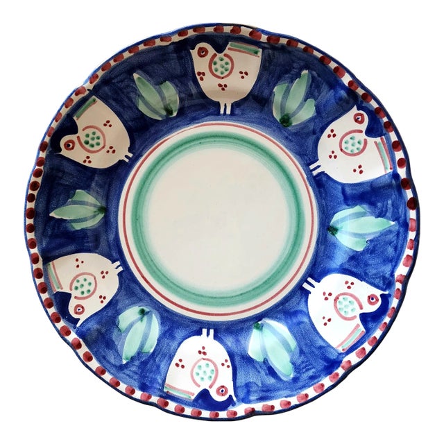 Vintage Italian Vietri Solimene Hand Painted Bird Dinner Plate For Sale