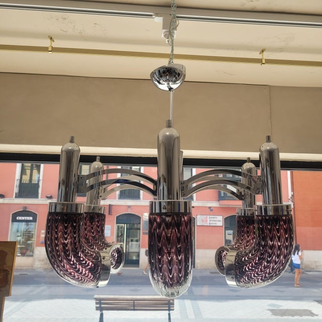 1980s Art Deco Murano Glass Chandelier, Italy, 1980s For Sale - Image 5 of 13