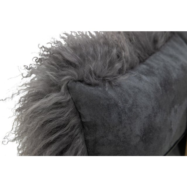 2020s Modern Mongolian Lamb Fur Single Side Pillow in Gray For Sale - Image 5 of 5