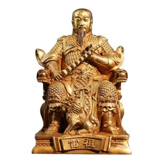 Late 19th Century Gilt Bronze Zhenwu Emperor Statue, Taoist Deity, 1.69kg For Sale