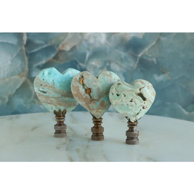 Amazonite Heart Lamp Finial on Limed Bronze Hardware For Sale - Image 10 of 10