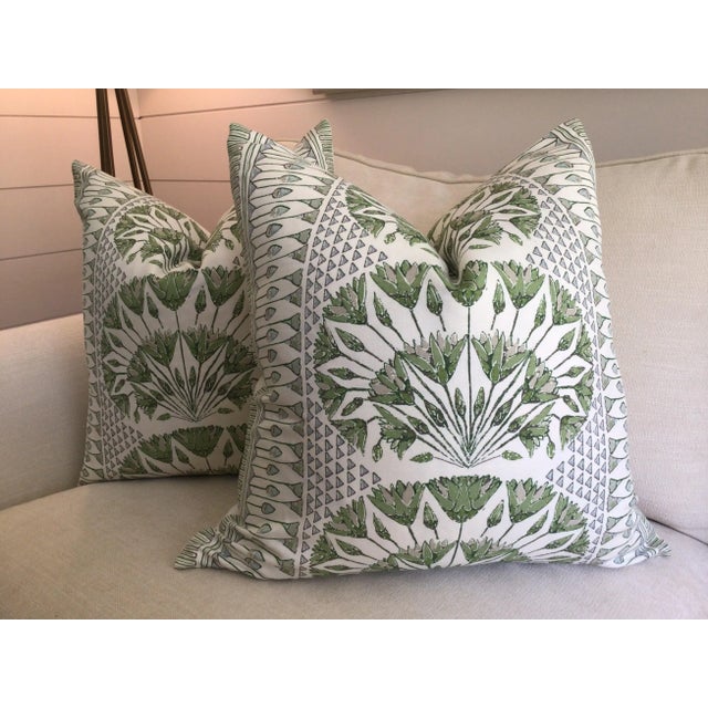 Thibaut “Cairo” in Green Plush Down-Filled Complete 20" Pillow - A Pair For Sale In Atlanta - Image 6 of 7