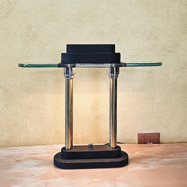 Vintage postmodern desk lamp, styled in the manner of Robert Sonneman. A true example of 1980s design minimalism, this...