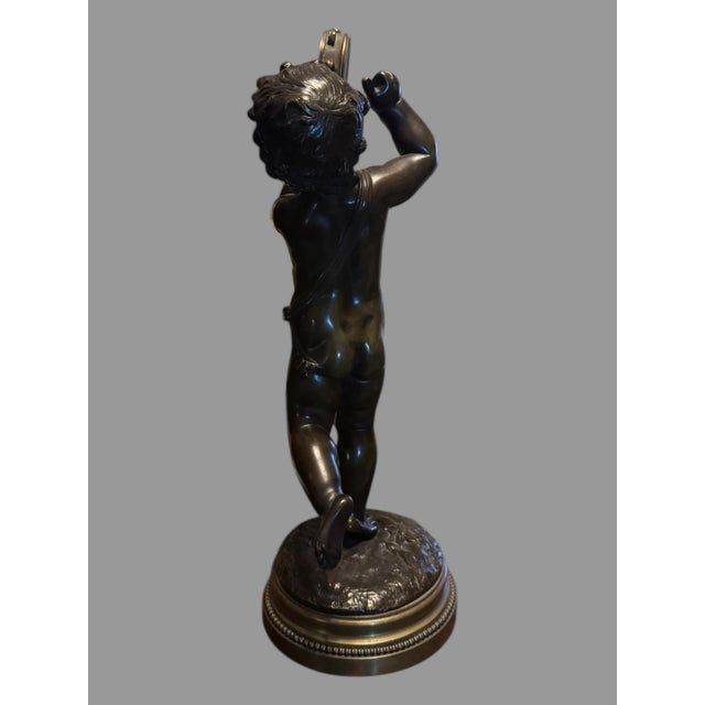 Antique Victorian Clodion 14.5" Figural Bronze Statue Sculpture Musician Playing a Tambourine For Sale - Image 12 of 12