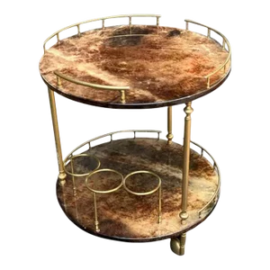 Mid Century Aldo Tura Goatskin Round Bar Cart