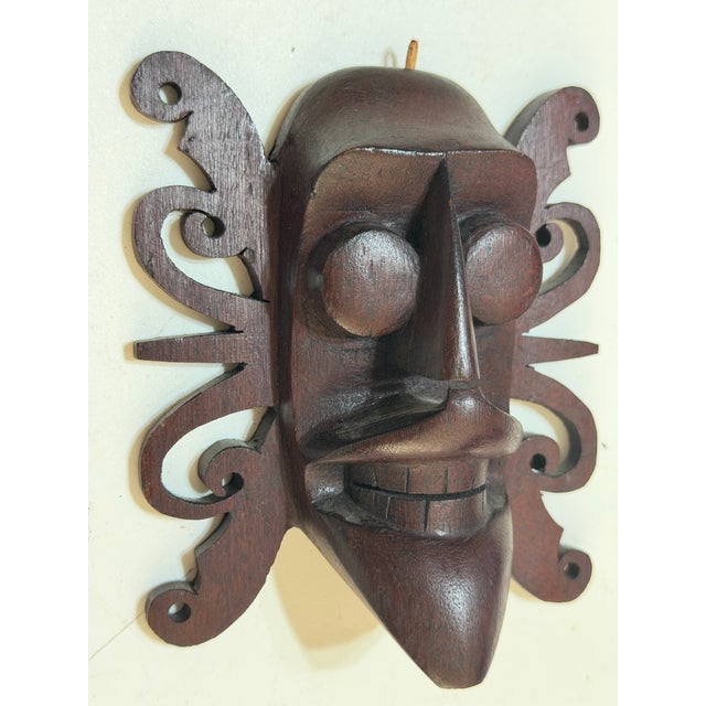 Vintage Indonesian Borneo Dayak-Style Hand-Carved Wood Wall Mask For Sale - Image 4 of 7