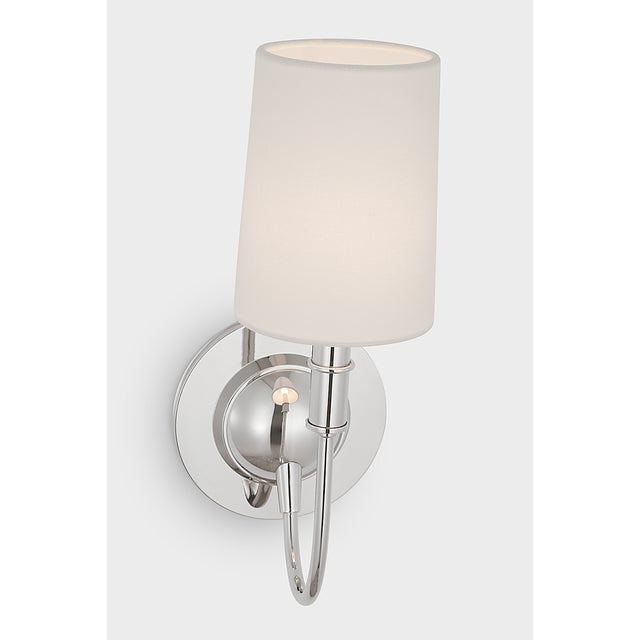 Modern Thomas O'Brien for Visual Comfort Signature Elkins Sconce in Polished Nickel with Linen Shade For Sale - Image 3 of 7