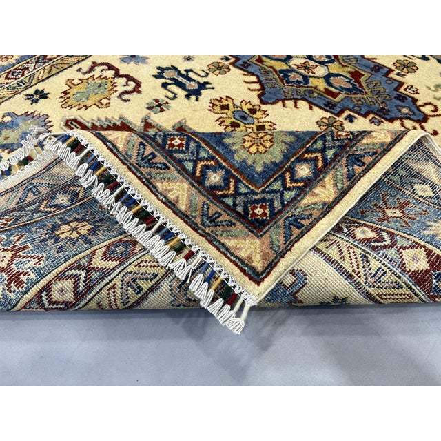Ivory and Blue Kazak Wool Area Rug With Tribal Medallions, 4'10" X 6'7" For Sale - Image 13 of 15
