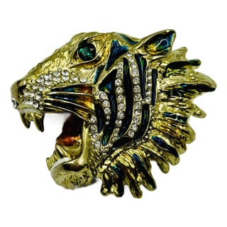 Glorious Gucci “Rajah” Encrusted Tiger Head Brooch For Sale