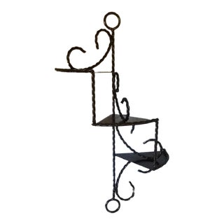 Vintage Black Metal Spiral Tiered Wall Shelf For Sale