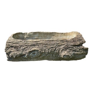 Mid-Century 1950s Cast Cement Faux Bois Log Planter For Sale