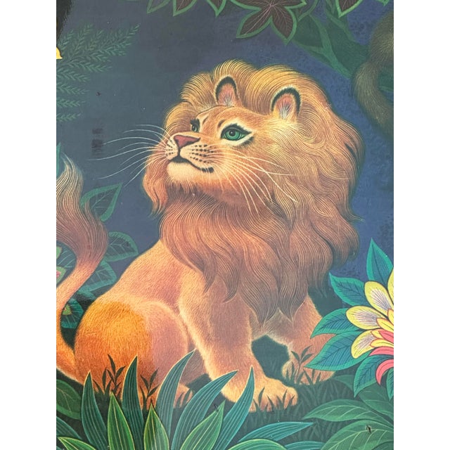 Vintage 1970s Folk Art Handmade Lion Print on Lacquered Wood For Sale In Orlando - Image 6 of 10