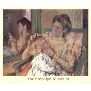 1988 Mary Cassatt 'Mother Combing Her Child's Hair' Impressionism Brown Usa Offset Lithograph For Sale