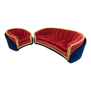 1930s Incredible Art Deco Mohair Sofa + Chair by Pullman C1930s - Set of 2 For Sale
