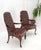 Queen Anne Pair Burgundy Leather Queen Anne Tufted Upholstery Walnut Armchairs MINT For Sale - Image 3 of 17