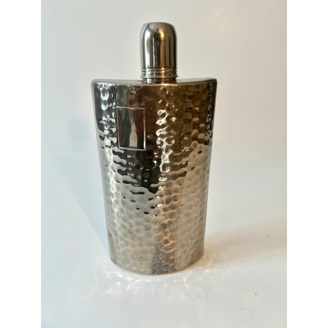 Modern German Silver Plated Hammered Flask with Screw Lid and Cup For Sale - Image 3 of 7