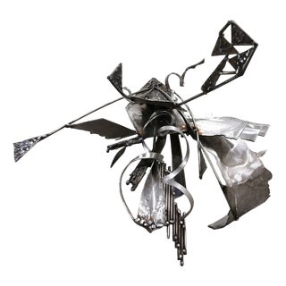 Star Bird Playing with Her Shape Sculpture in Welded Steel by Ovidiu Kloska For Sale