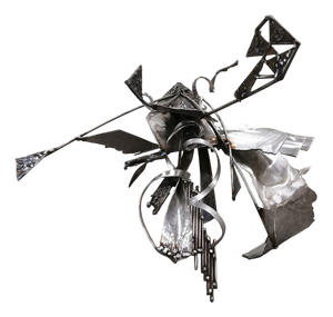 Star Bird Playing with Her Shape Sculpture in Welded Steel by Ovidiu Kloska