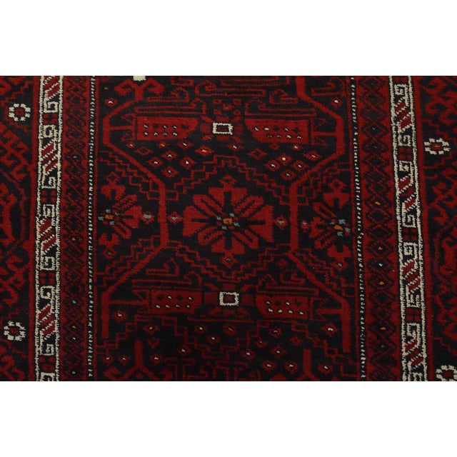 Black Baloch Rug 3’9” X 8’3” Black Wool Vintage Tribal Hand-Knotted Oriental Carpet For Sale - Image 8 of 13