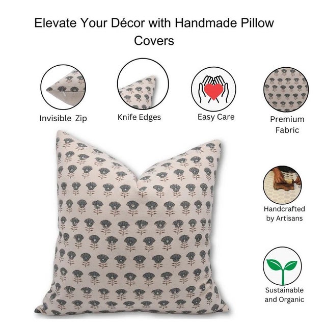 Fabdivine Decorative Block Print Cushion Cover 22x22 Inch Duck Canvas-Kohinoor For Sale - Image 4 of 4