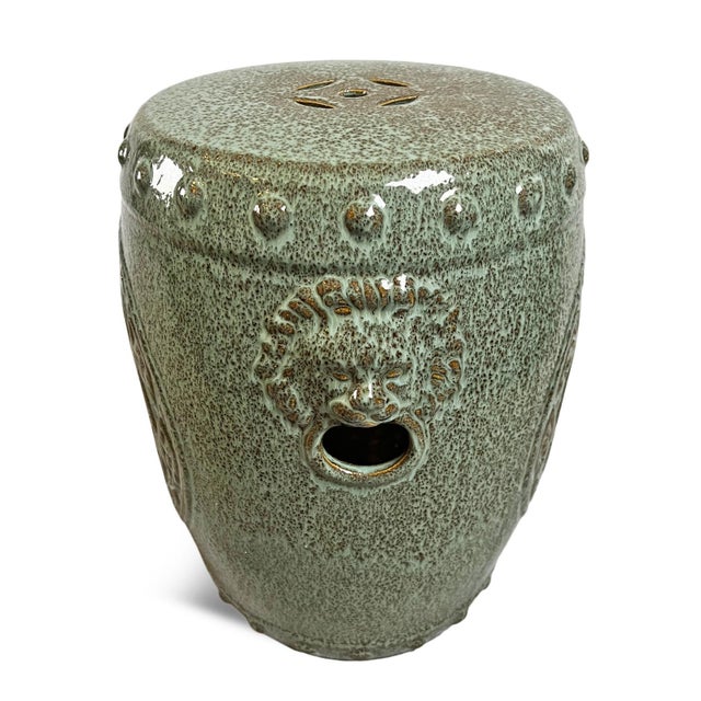 2020s Green Medallion Ceramic Garden Stool For Sale - Image 5 of 6