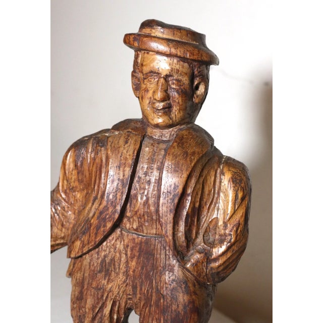 Antique 1751 Folk Art Hand Carved Wood Figural Jaeger Man Sculpture Statue For Sale - Image 12 of 12