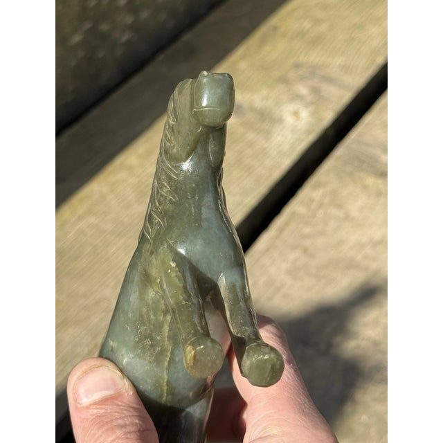 Late 18th Century Fine Chinese 18th/19th Century Spinach Green Jade Horse Figurine - Qing Dynasty Style For Sale - Image 5 of 6