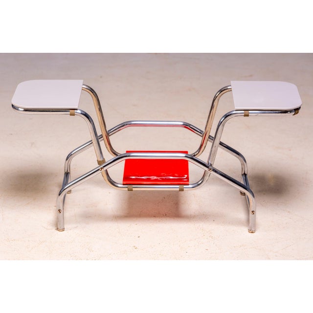 Bauhaus 20th Century Bauhaus Tubular Steel Flower Stand with Colored Glass Shelves, Czechoslovakia, 1930 For Sale - Image 3 of 8