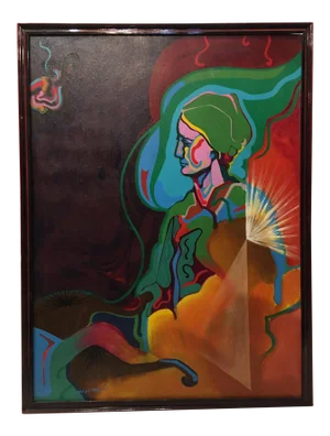 Vintage Mid-Century Colorful Figurative Abstract Oil on Canvas Portrait Painting