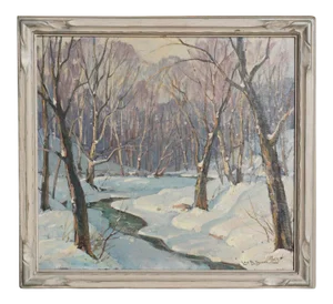 Leo B Blake New England Winter Stream Oil Painting