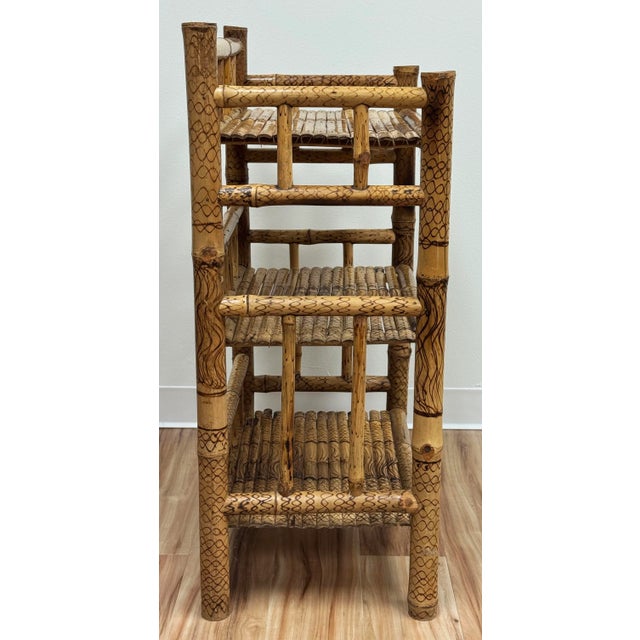 Vintage Scorched Bamboo Three Tier Etagere Shelf For Sale In Kansas City - Image 6 of 11