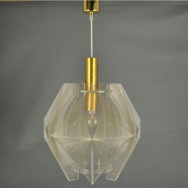 Pendant Lamp in Acrylic Glass, Wire and Brass, 1970s For Sale - Image 3 of 18