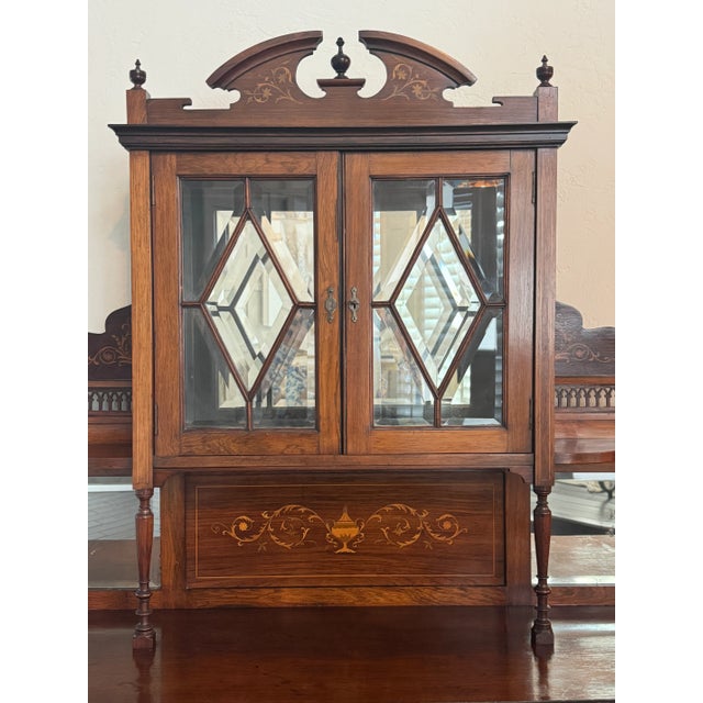 Elevate your interior with this exquisite Antique English Rosewood & Marquetry Chiffonier Server Buffet, a stunning...
