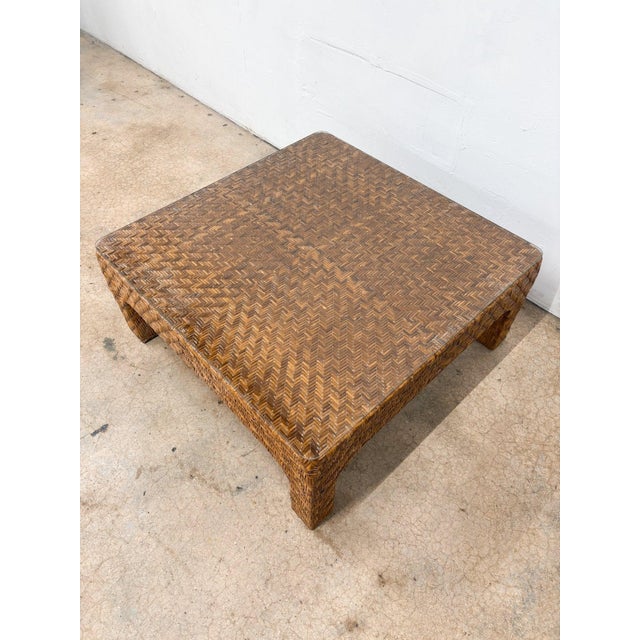 1970s Woven Rattan Square Coffee Table For Sale In Miami - Image 6 of 7