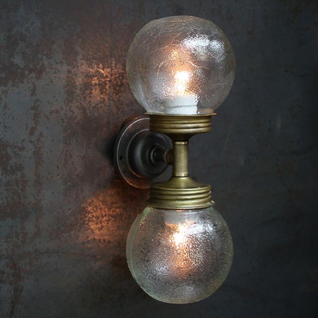Vintage Double Sconce in Cast Iron, Frosted Glass, and Brass For Sale - Image 4 of 10