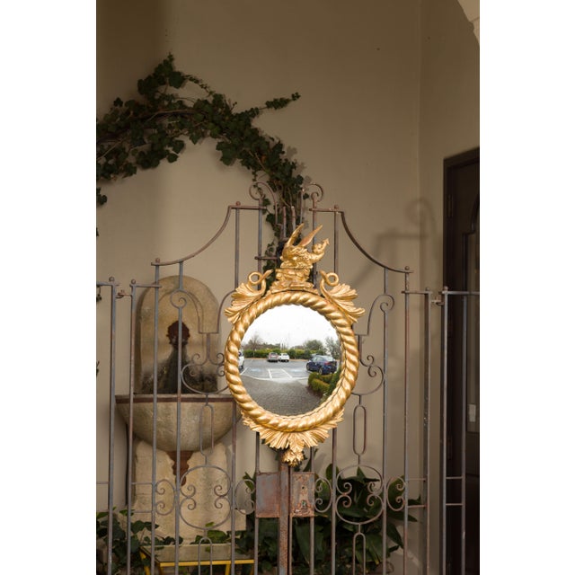 Mid 19th Century English Carved Giltwood Convex Mirror with Mythical Creatures, circa 1840 For Sale - Image 5 of 11