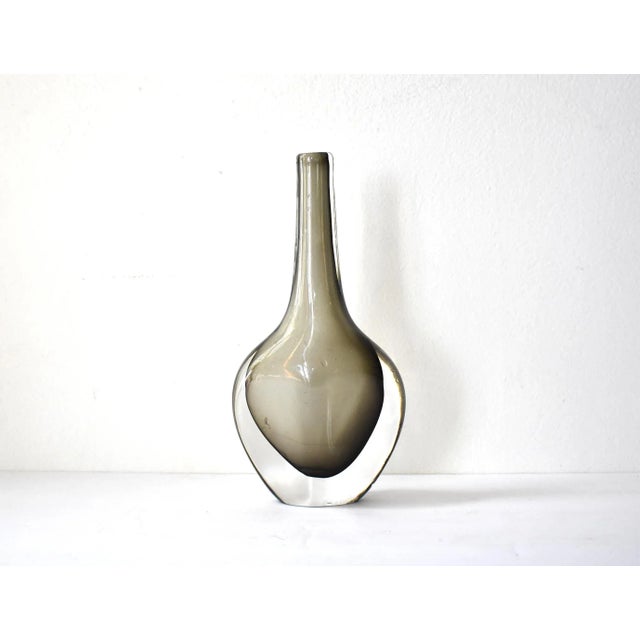 A vintage, mid-century 1960s blown, smoked glass glass vase by Nils Landberg for Orrefors, in the Sommerso technique, from...