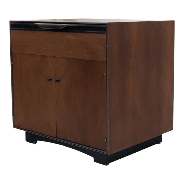 John Stuart Walnut One Drawer Two Doors Compartment End Table Nightstand For Sale