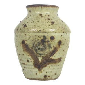 Vintage Speckled Studio Pottery Stoneware Vase Signed