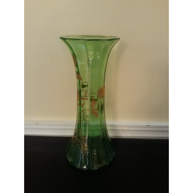 Vintage 50s Green Glass Vase For Sale - Image 4 of 8