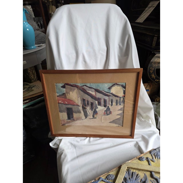 Mexican Street Scene Watercolor Painting by Juana Dominguez For Sale - Image 4 of 6