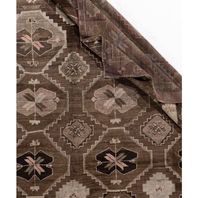 Vintage Circa 1940 Brown Turkish Oushak Hand Knotted Wool Rug 7ft 10in X 12ft 6in For Sale - Image 9 of 14