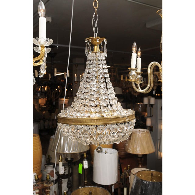 Traditional French Empire Crystal Basket Chandelier, Gilt Bronze, Early 20th C. For Sale - Image 3 of 9